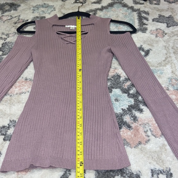 #12 Mauve Purple Cold Shoulder Ribbed Knit Long sleeve Sweater Top - Picture 6 of 7